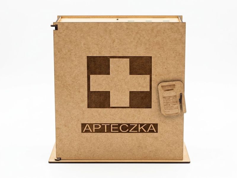Drewniana Skrzynka Prezentowa „APTECZKA” z zestawem szklanek do whisky, prezent dla medyka