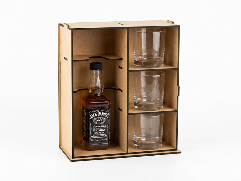 Drewniana Skrzynka Prezentowa „APTECZKA” z zestawem szklanek do whisky, prezent dla medyka