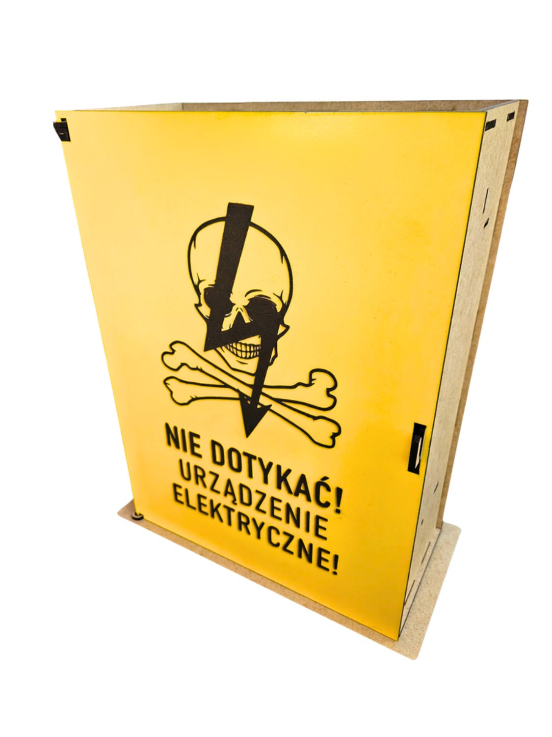 Skrzynka prezentowa na alkohol„Nie dotykać! Urządzenie elektryczne” Żółta