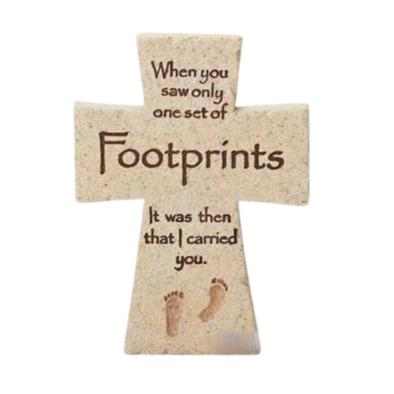FaithStones Footprints Table Top Cross 4"-41481