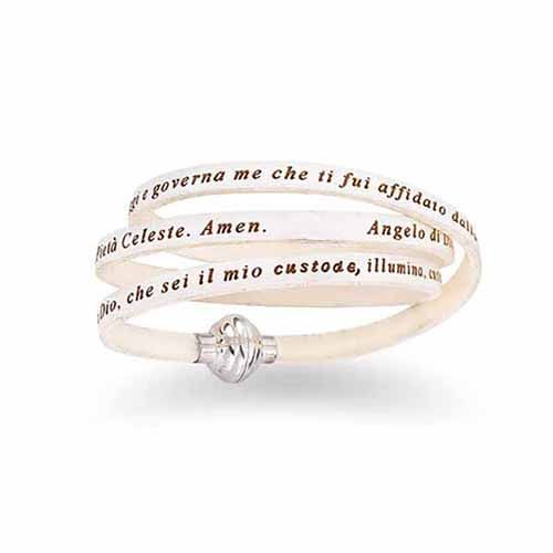 Hail Mary Leather White Bracelet-AMEN07-57 from the Amen Jewelry Collection, Made in Italy