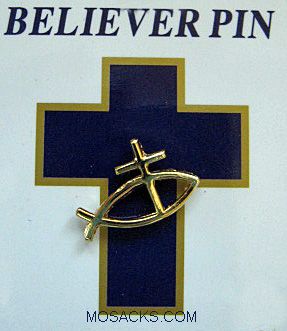Fish Cross Gold-Plated Lapel Believer Pin #SJ8482 Fish Cross Gold-Plated Lapel Believer Pin #SJ8482