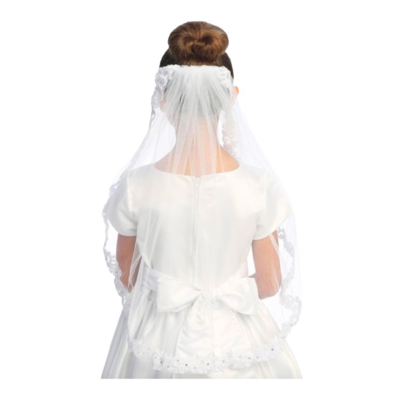 Communion 24" Veil + Corded Lace Trim (T-305)