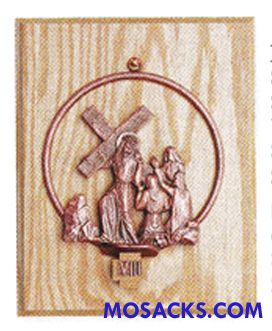 K781 Statuary Bronze Finish 14 Stations Of The Cross on Oak Panel