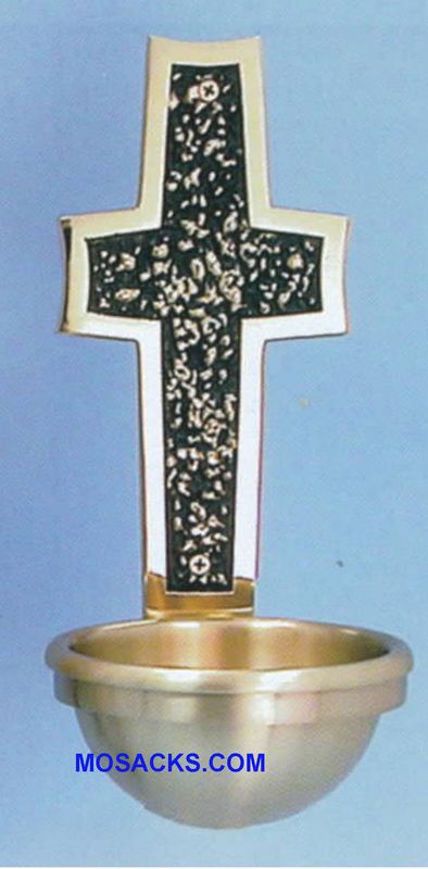 Bronze Holy Water Font Textured Cross w/Polished Border 77HWF29