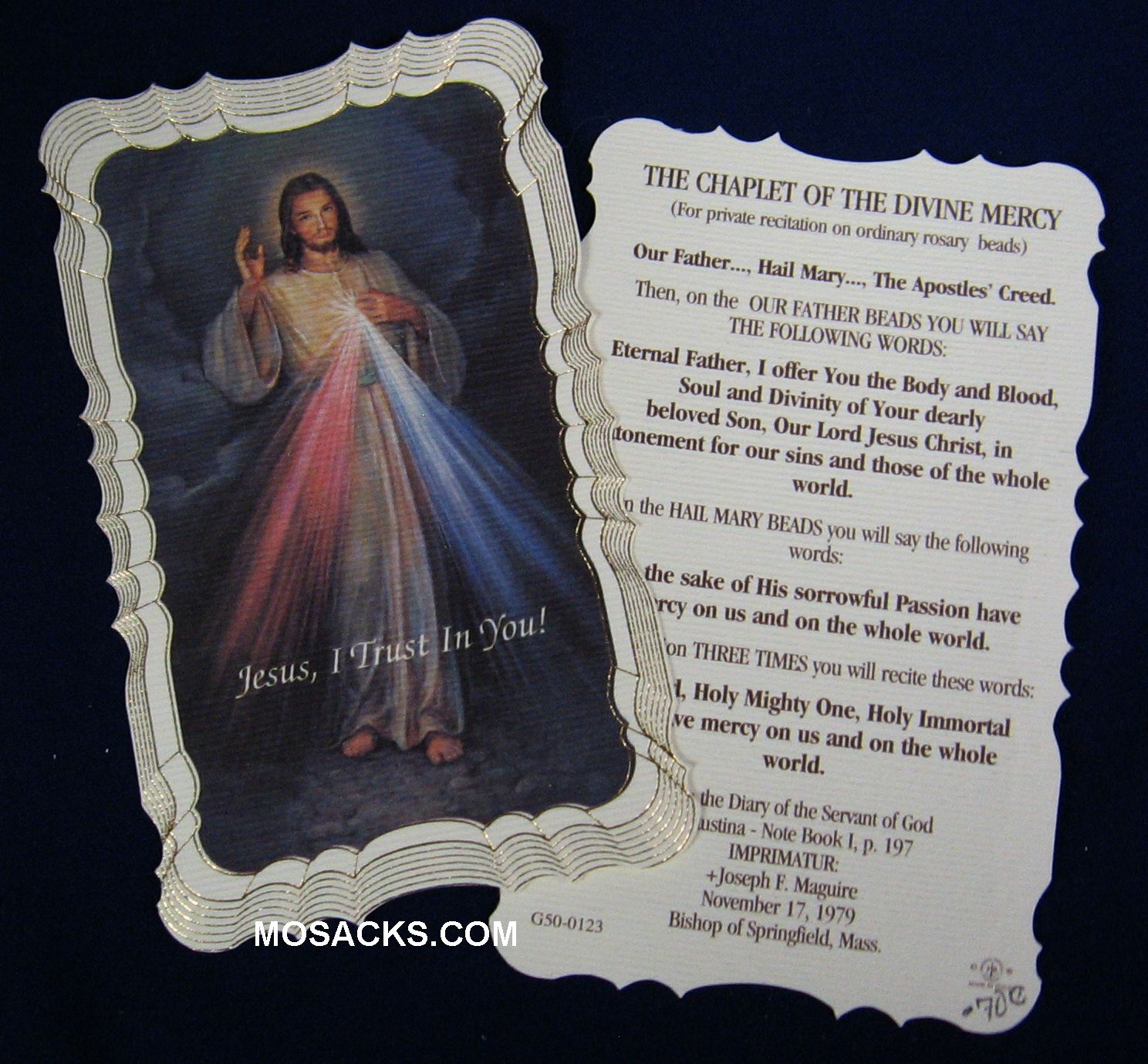 Chaplet Of Divine Mercy Paper Prayer Card 12-G50-123 Chaplet Of Divine Mercy Paper Holy Card