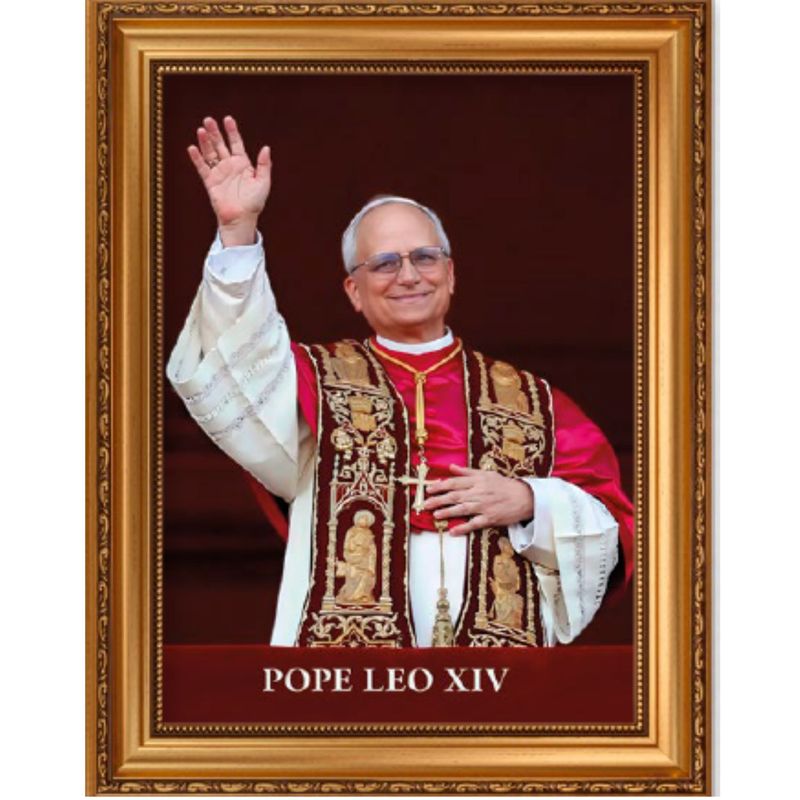 131567BPopeLeoXIVTexturedArtPrintinBeautifulGoldWoodFrame