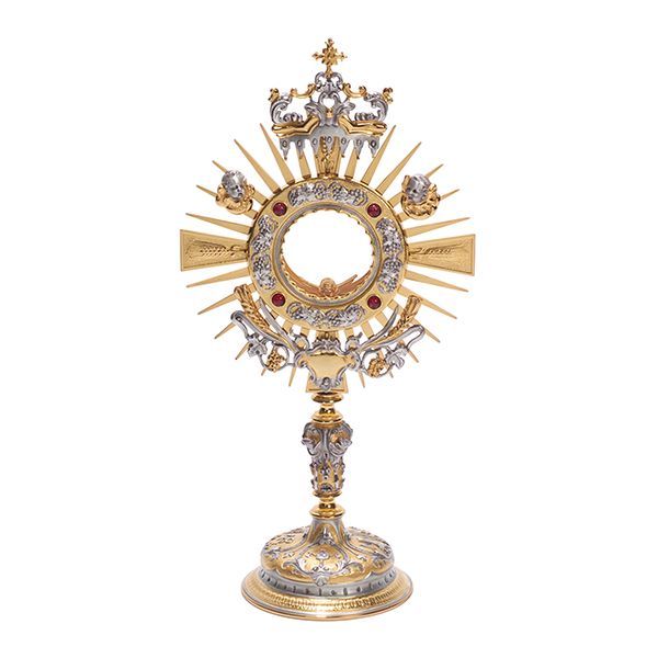 Monstrance 18" High holds 2-3/4" Host K662 Silver & 24K Gold Plated Monstrance