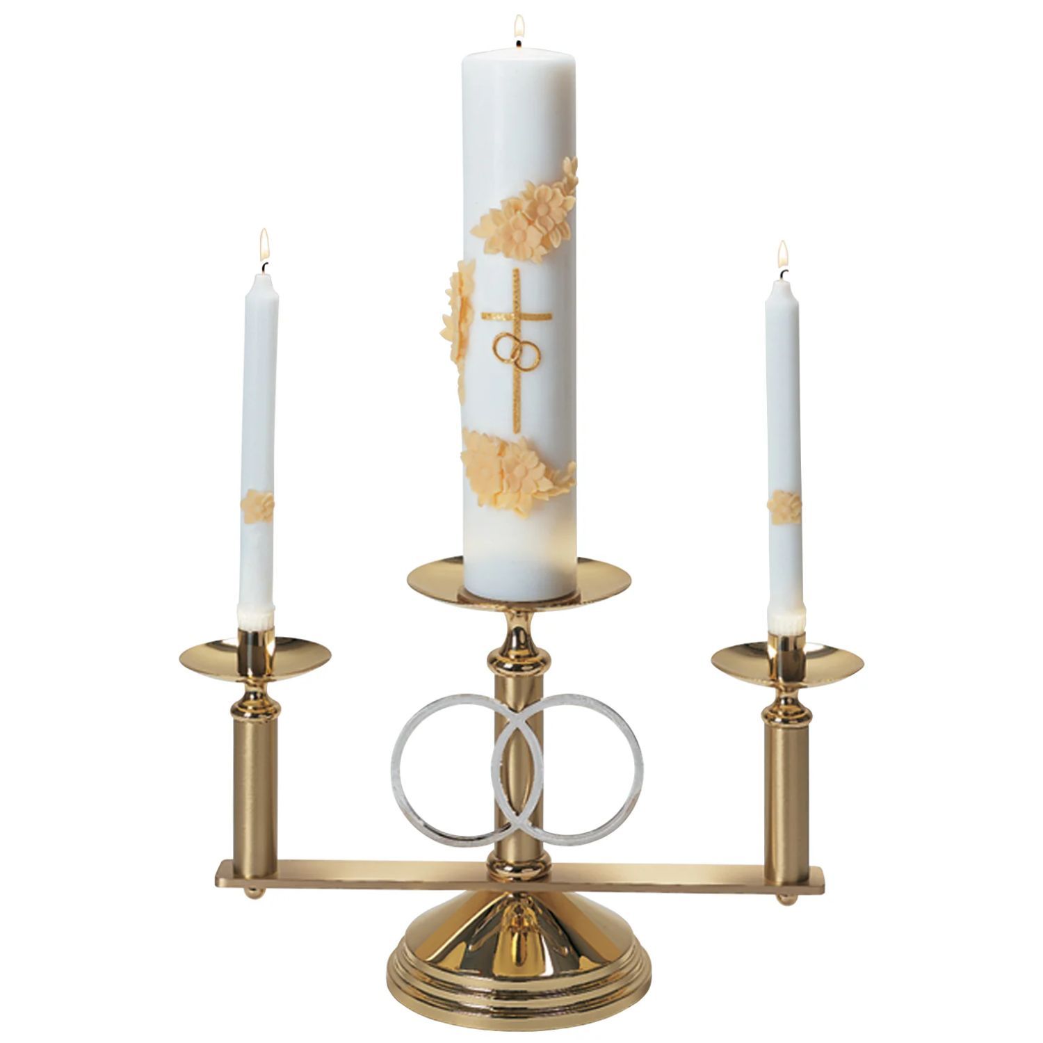 KBrand Ecclesiastical Brass Highly Polished Wedding Candelabra is 10-3/4" high x 18" wide with a 7"…