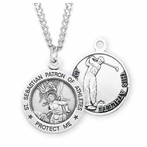 St. Sebastian Sports Medal Golf in Sterling Silver, S904624