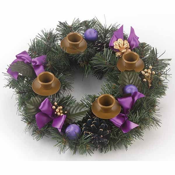 Advent Wreath Purple Ribbon Pinecone 11in 426-VC903