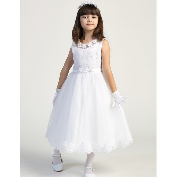 Communion Dress: Embroidered Tulle Bodice & Skirt (SP646)