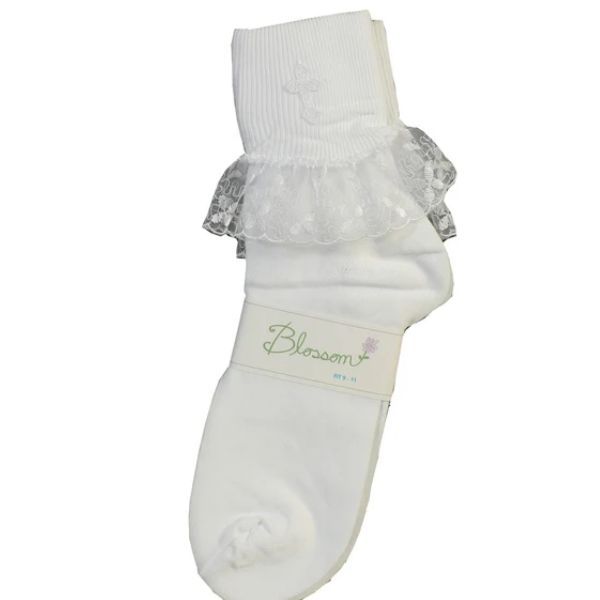 Communion Ruffled Socks with Embroidered Cross Communion Ruffled Socks With Embroidered Cross-2105 First Holy Communion Ruffled White Socks With E…