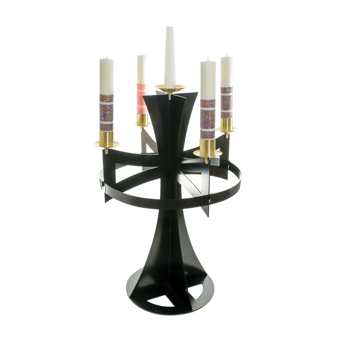 FREE SHIPPING on K Brand Black Powder Coat Church Advent Wreath Brass Accents 54" High-K612