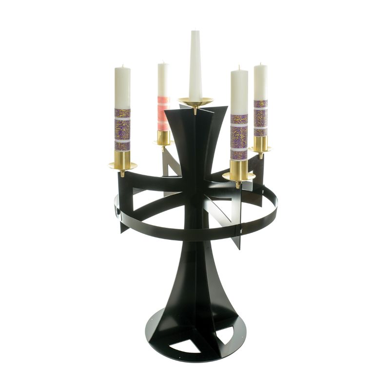 FREE SHIPPING on K Brand Black Powder Coat Church Advent Wreath Brass Accents 54" High-K612