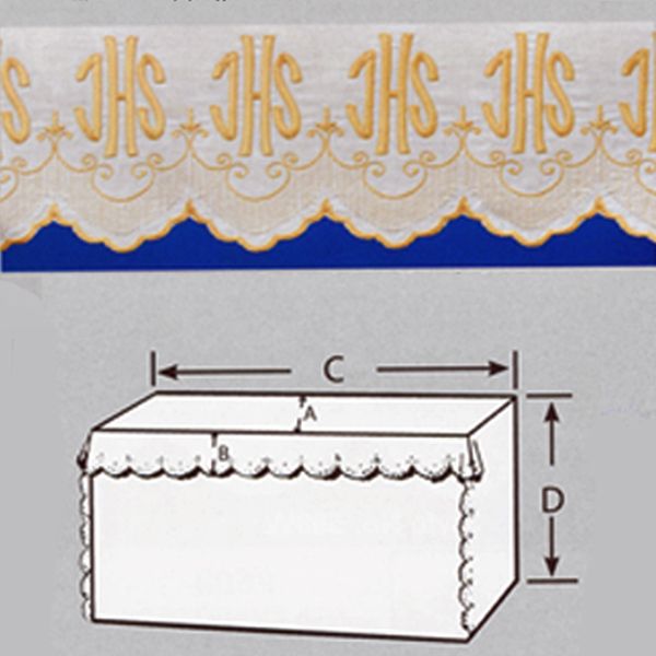 Embroidered 100% Pure Linen 52" Wide Altar Cloth with Gold Silk IHS Embroidery-1820  Priced Per Yar…