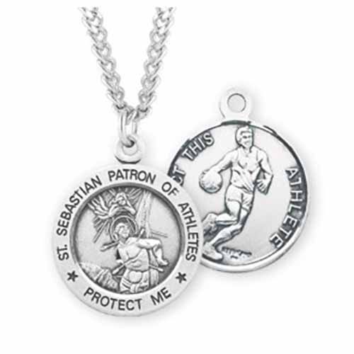 St. Sebastian Sports Medal Basketball in Sterling Silver, S904424