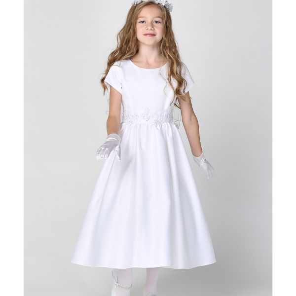 Communion Dress: Satin Dress & Silver Corded Trim (SP185)
