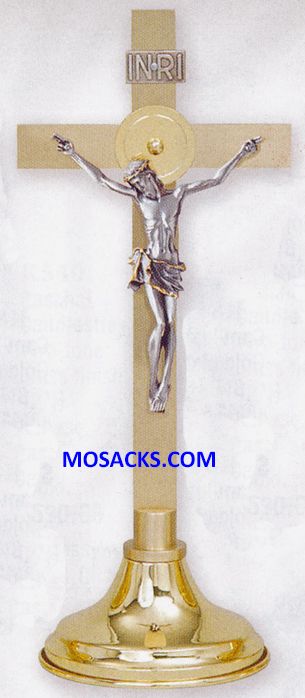 K Brand Solid Brass Altar Crucifix in two-tone finish is 15" high with a 5" base 14-K146  FREE SHIP…