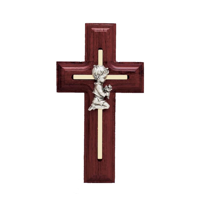 5 Rosewood Cross with Praying Boy 5 Inch Rosewood Cross With Praying Boy 64-17309