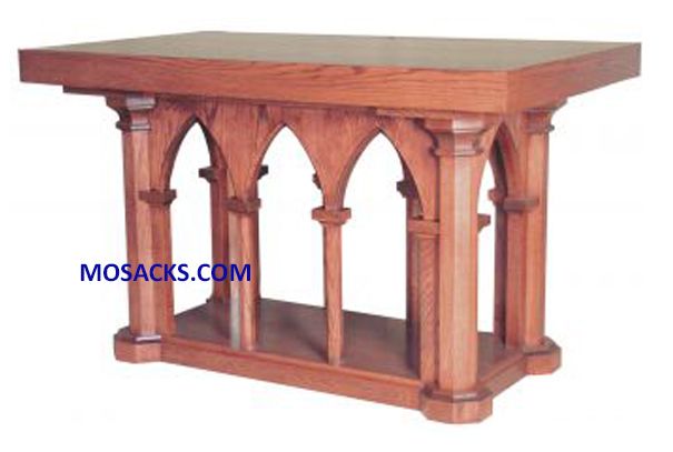 Altar - Wood Altar With Gothic Arches 84" wide x 36" deep x 39" high 40-537  Various Wood Finishes …