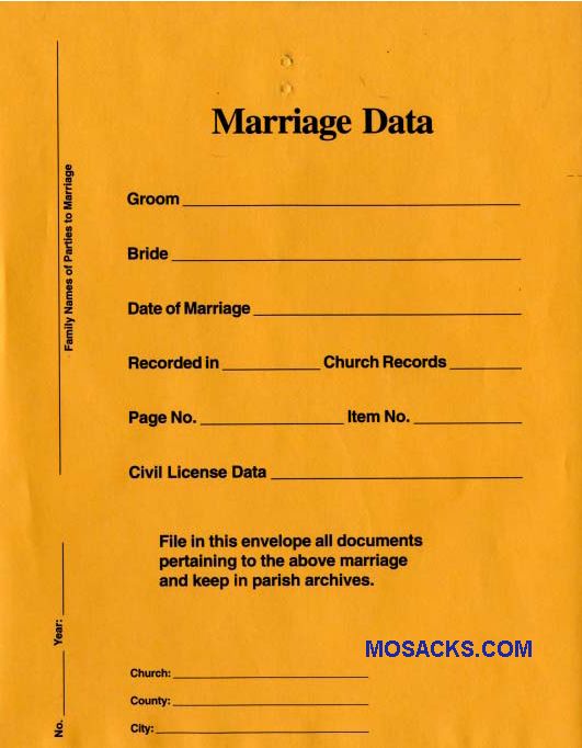 Marriage Data Envelope No. 912E measures 9" x12‚Äù