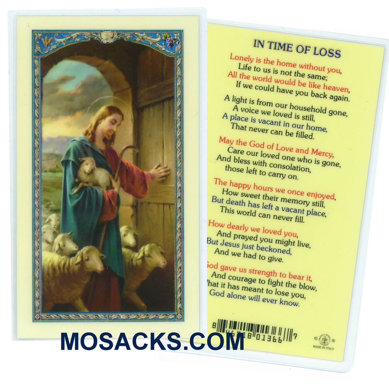 In Time Of Loss Laminated Holy Card-E24-737 In Time Of Loss Laminated Holy Card-800-093, Good Shepherd Memorial Holy Card