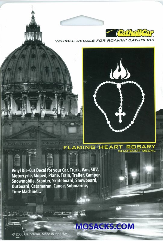 Flaming Heart Rosary Window Decal Christian Window Decal, Catholic Window Decal