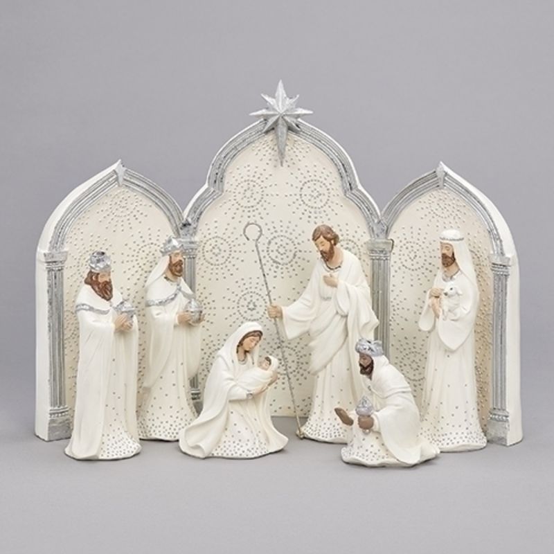 9-pc Silver Dot Nativity with Backdrop 11.5" - 13301305750