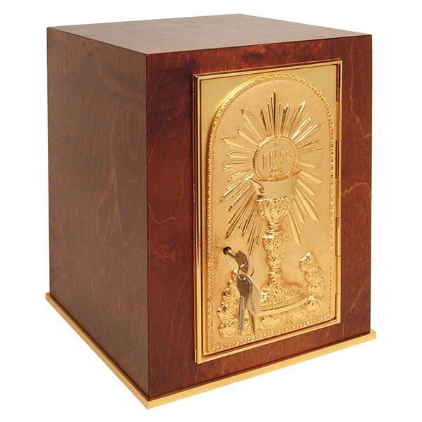 Tabernacle Gold Plate and Wood - 17" H. 11.875" W. 11.875" D. K904