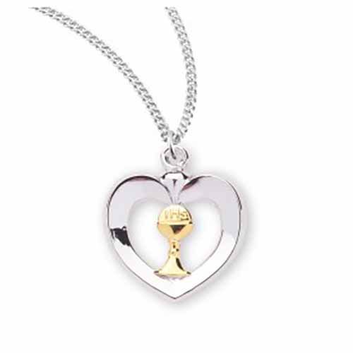 First Holy Communion Two-Tone Sterling Silver Heart / Gold-Filled Chalice Necklace 147-S3718TT/18