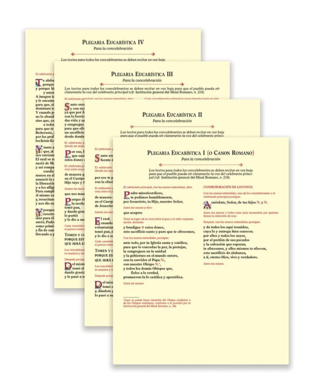 Eucharistic Prayer Cards for Concelebration For Eucharistic Prayers I, II, III, IV Laminated in Spa…