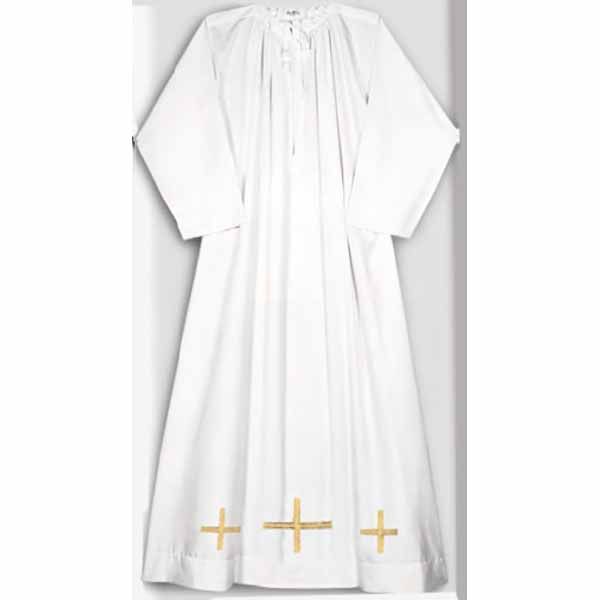 Beau Veste Alb with Gold Laminette Embroidery Cross-5X Beau Veste Alb 5x