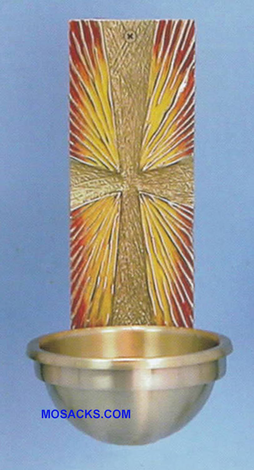 Bronze Holy Water Front Textured Cross w/Sunburst 82HWF30