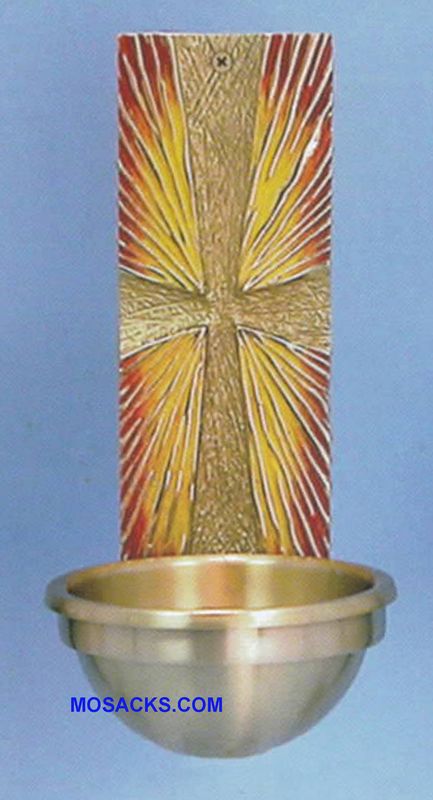 Bronze Holy Water Front Textured Cross w/Sunburst 82HWF30