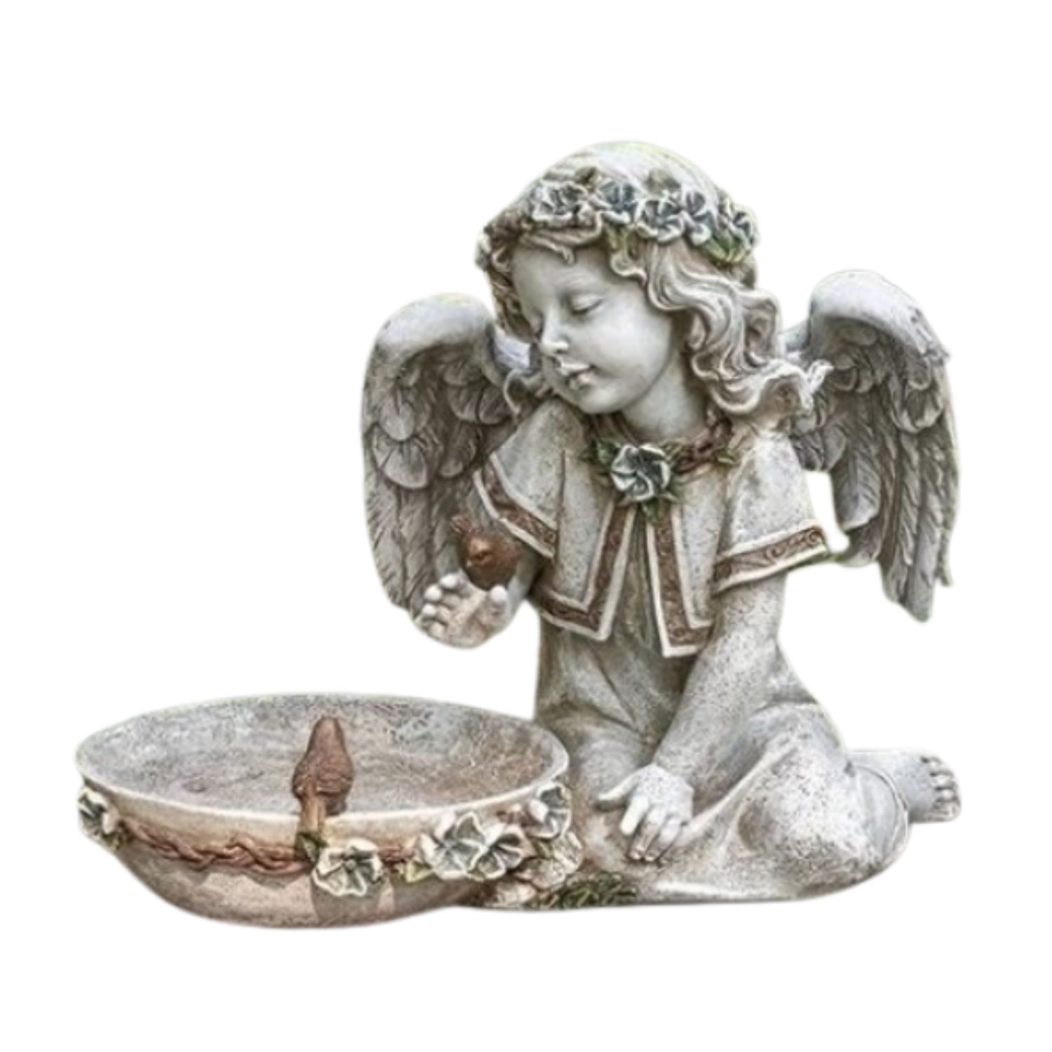 Joseph's Studio Garden Figures  Angel w/Solar Bird Bath 62852