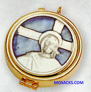K Brand Pyx Gold Plate Enameled Jesus Cross 7 Host capacity-K84  Free Shipping on $100. Order