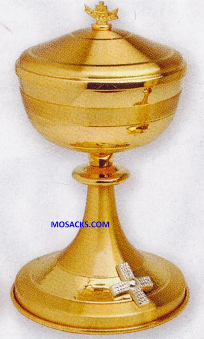 Ciborium - Gold Plated Ciborium with Silver Cross K718 measures 9" high and 4-3/4" diameter cup wit…