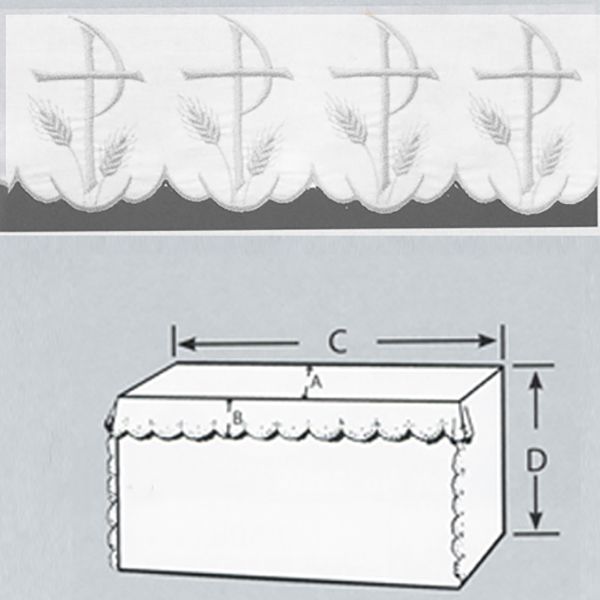 Embroidered 100% Pure Linen Altar Cloth with White Silk Embroidery Chi Rho and Wheat  #6027  Priced…