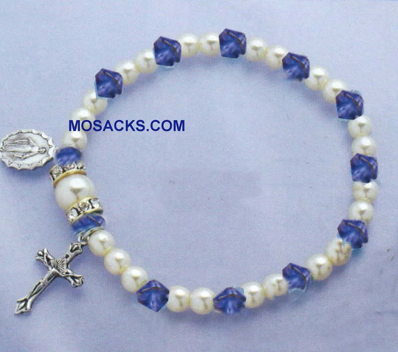 December Birthstone Rosary Stretch Bracelet Blue Zircon - 45280ZC Blue Zircon One Decade Rosary Bra…