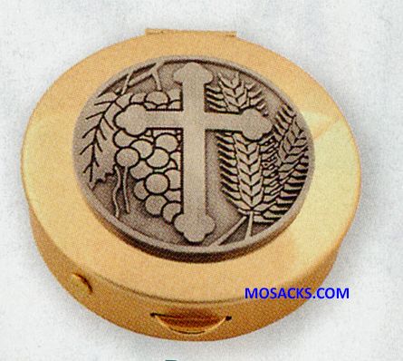 K Brand Pyx in Brass with Pewter Cross Wheat Grape design medallion K127 Series