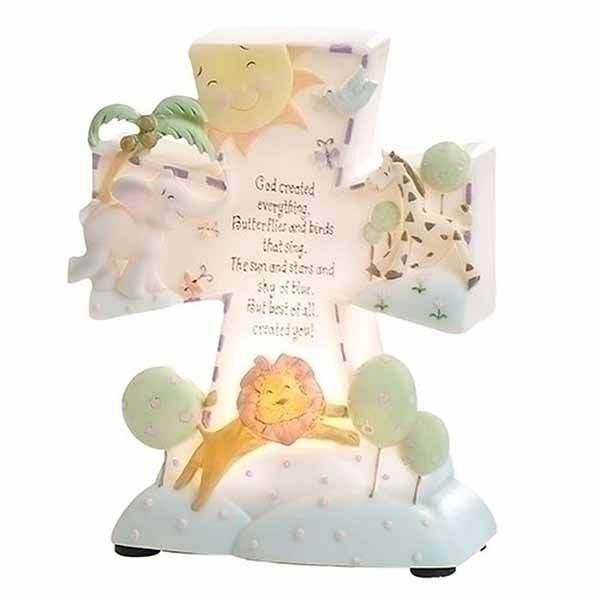 "God Created Everything" Inspirational Baby Gift Nightlight Standing Cross-46549