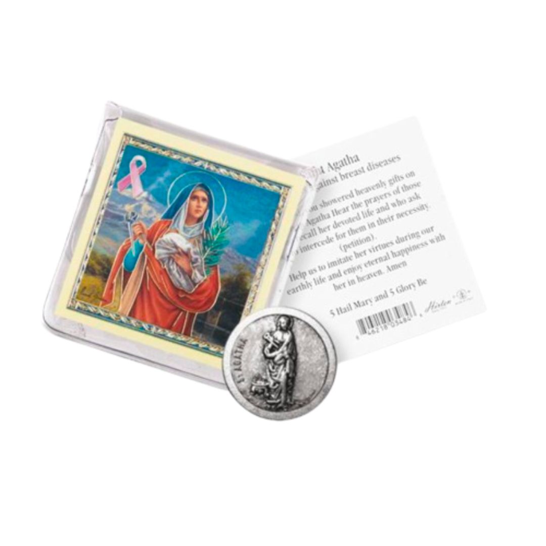 St. Agatha Coin: Patroness Against Breast Cancer St. Agatha Pocket Coin Patroness Against Breast Disease with St. Peregrine, Patron Saint Against Ca…