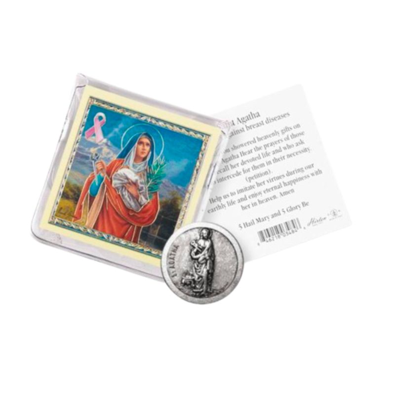St. Agatha Pocket Coin Patroness Against Breast Disease with St. Peregrine, Patron Saint Against Ca…
