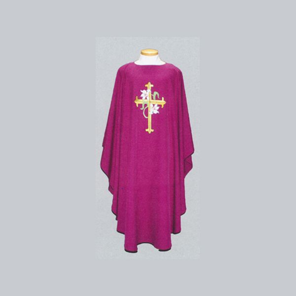 Beau Veste Resurrection Cross & Lilies Chasuble design on front and back-2025A