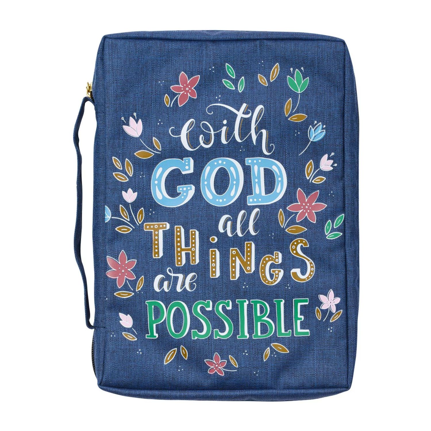 With God All Things Are Possible (Navy/Floral) Bible Cover