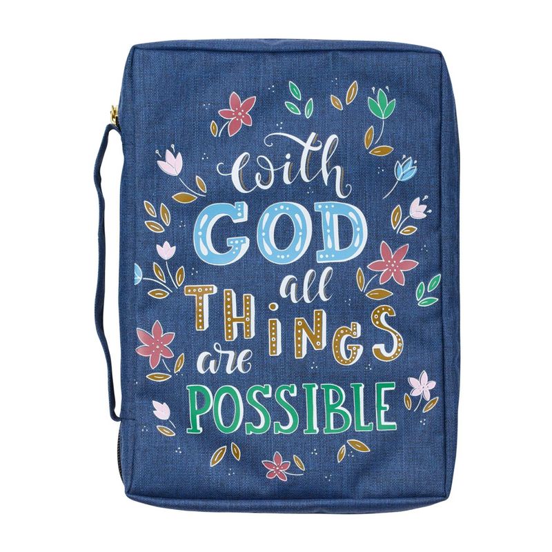 With God All Things Are Possible (Navy/Floral) Bible Cover