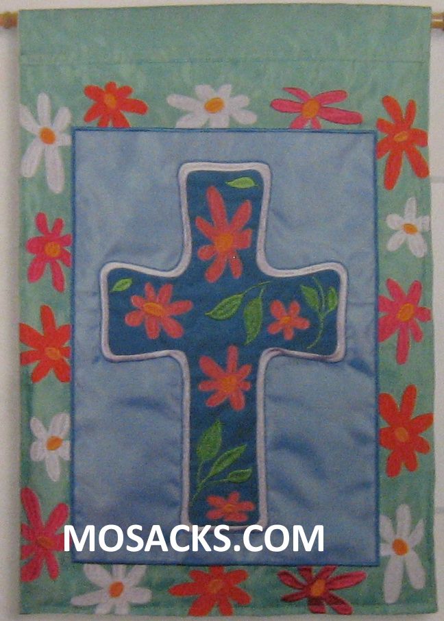 FlagTrends Floral Cross 28x40 Inch Double-Sided Applique  Flag 480-56204