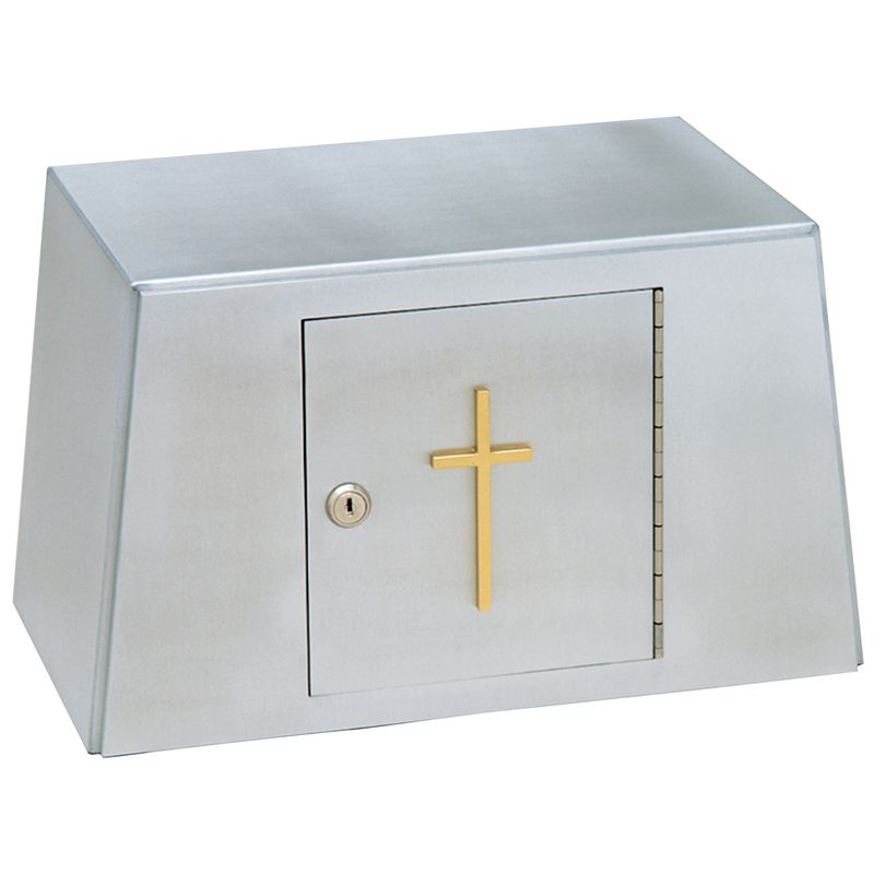 K334 Tabernacle Aluminum with Bright Brass Cross  Tabernacle has Base 15-1/2" W, Top 9" H x 13" W x…