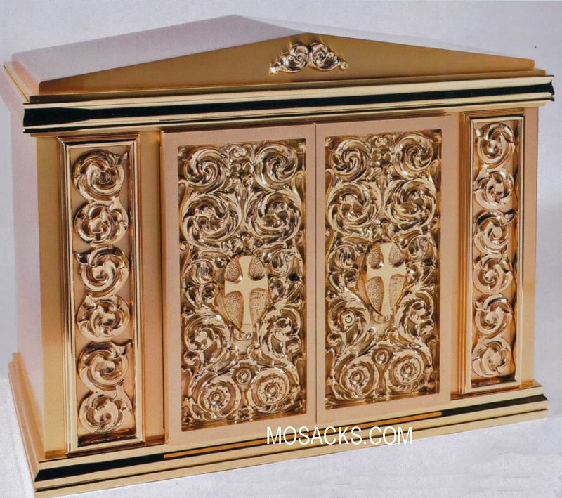 Bronze Tabernacle with Ornate Scroll & Cross Motif 10TAB3
